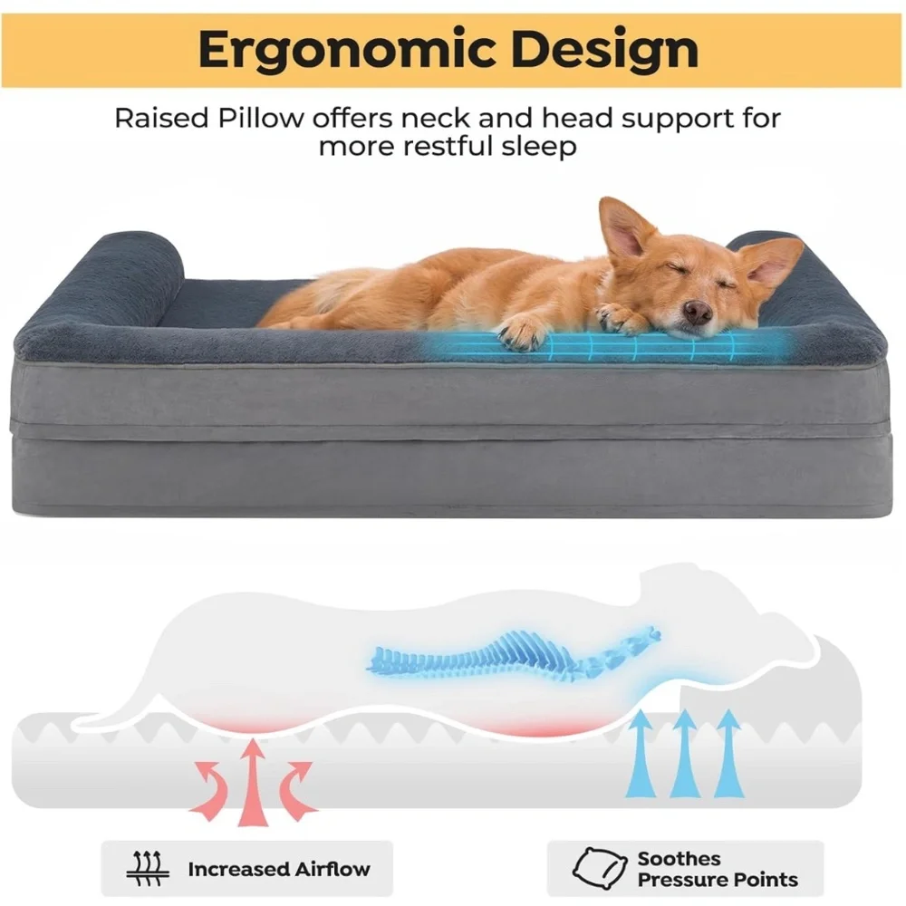 New Orthopedic Dog Bed XL Size Dogs 2 in 1 Sofa Bed Bolster Cover Couch Pet Mat
